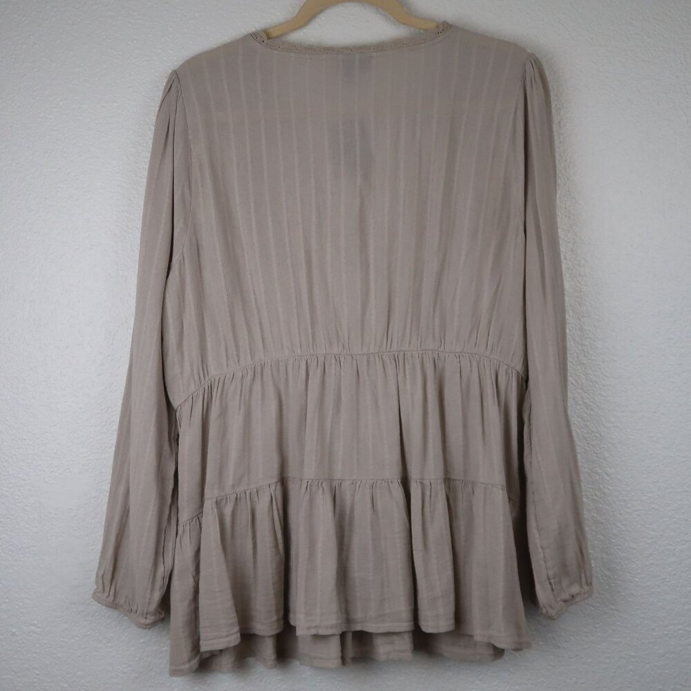 NWT Torrid O L 12 Beige Tan Babydoll Tiered Top Lace Trim Long Sleeve - Picture 4 of 5